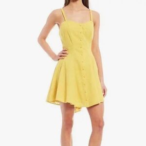 Chelsea & Violet Lemon Button Front Mini Dress Criss-Cross back Cotton large